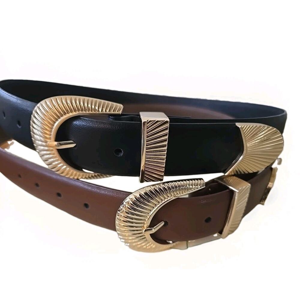 Jason Wu Women's Leather Belts Set 2 Black Brown Gold Buckle NWT Designer - Picture 3 of 12